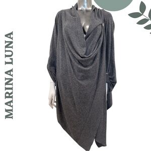Marina Luna Angora Blend Cardigan Grey Drape-Front Asymmetrical Sweater Size 1X